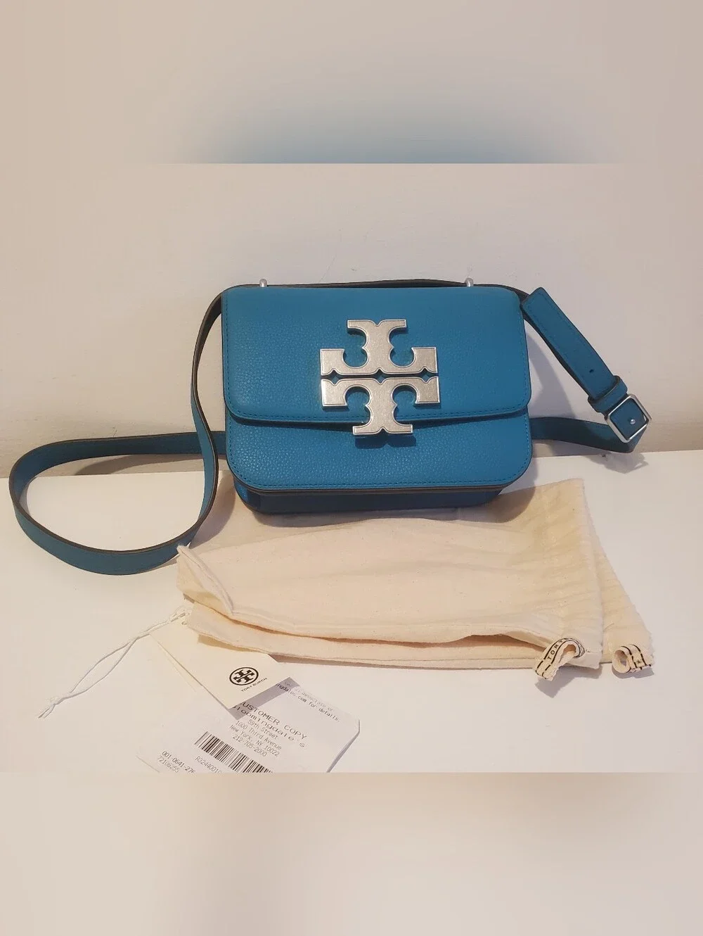 TORY BURCH small Blue Teal Pebbled Eleanor Convertible Shoulder Crossbody Bag
